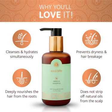 SoulTree Hibiscus Shampoo with Honey & Aloe Vera - Prevents Dryness & Hair Breakage, Cleanses & Hydrates at the same time, SLS/SLES Free - All Hair Types, 250 ml